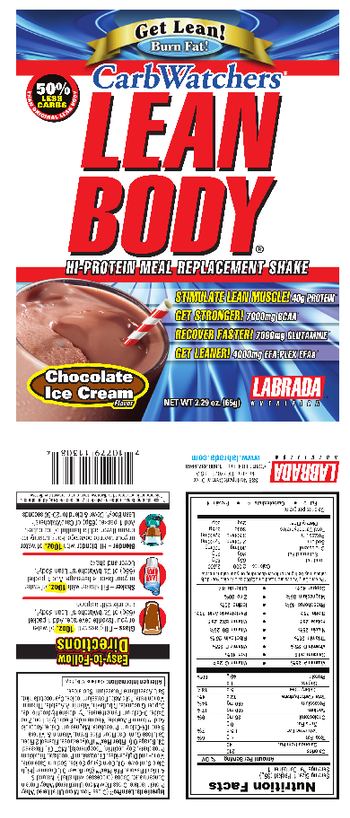 Labrada Nutrition Carb Watchers Lean Body Chocolate Ice Cream Flavor - 