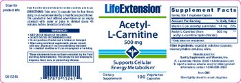 Life Extension Acetyl-L-Carnitine 500 mg - supplement