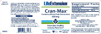 Life Extension Cran-Max Cranberry Whole Fruit Concentrate 500 mg - supplement
