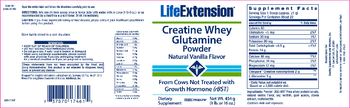 Life Extension Creatine Whey Glutamine Powder Natural Vanilla Flavor - supplement