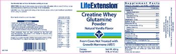 Life Extension Creatine Whey Glutamine Powder Natural Vanilla Flavor - supplement