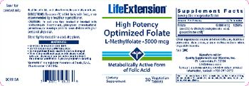 Life Extension High Potency Optimized Folate - supplement