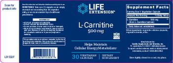 Life Extension L-Carnitine 500 mg - supplement