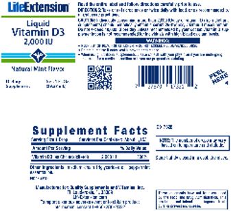 Life Extension Liquid Vitamin D3 2,000 IU Natural Mint Flavor - supplement