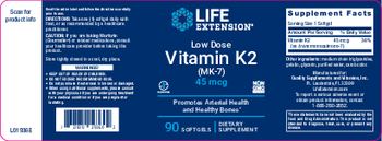 Life Extension Low Dose Vitamin K2 (MK-7) 45 mcg - supplement