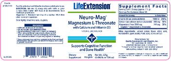 Life Extension Neuro-Mag Magnesium L-Threonate With Calcium And Vitamin D3 Natural Lemon Flavor - supplement