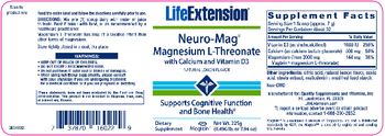 Life Extension Neuro-Mag Magnesium L-Threonate With Calcium And Vitamin D3 Natural Lemon Flavor - supplement