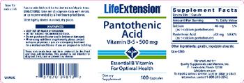 Life Extension Pantothenic Acid 500 mg - supplement