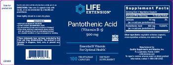 Life Extension Pantothenic Acid (Vitamin B-5) 500 mg - supplement