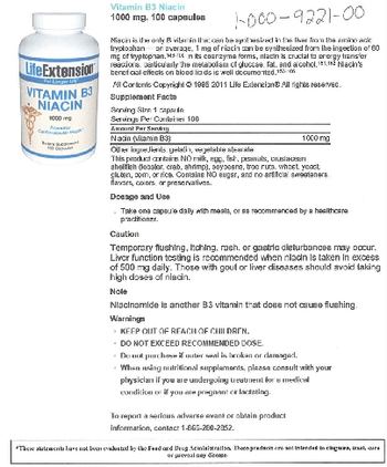Life Extension Vitamin B3 Niacin 1000 mg - supplement