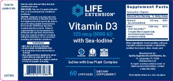 Life Extension Vitamin D3 125 mcg (5000 IU) with Sea-Iodine - supplement