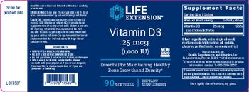 Life Extension Vitamin D3 25 mcg (1,000 IU) - supplement
