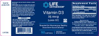 Life Extension Vitamin D3 25 mcg (1,000 IU) - supplement