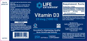 Life Extension Vitamin D3 25 mcg (1000 IU) - supplement