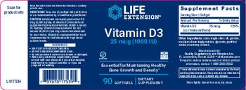 Life Extension Vitamin D3 25 mcg (1000 IU) - supplement