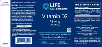 Life Extension Vitamin D3 25 mcg (1000 IU) - supplement