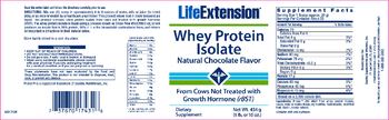 Life Extension Whey Protein Isolate Natural Chocolate Flavor - supplement