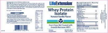 Life Extension Whey Protein Isolate Natural Vanilla Flavor - supplement
