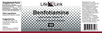 LifeLink Benfotiamine Lipid-soluble Vitamin B-1 150 - supplement
