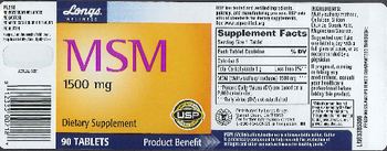Longs Wellness MSM 1500 mg - supplement