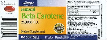 Longs Wellness Natural Beta Carotene 25,000 IU - supplement
