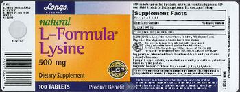 Longs Wellness Natural L-Formula Lysine 500 mg - supplement