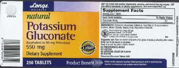 Longs Wellness Natural Potassium Gluconate 550 mg - supplement