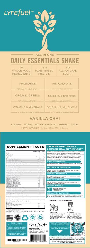 Lyfe Fuel All-In-One Daily Essentials Shake Vanilla Chai - supplement
