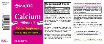 Major Calcium 600 mg + D with 10 mcg of Vitamin D - calcium supplement