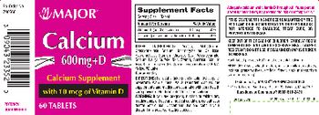 Major Calcium 600 mg + D with 10 mcg of Vitamin D - calcium supplement