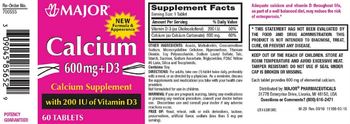 Major Calcium 600 mg + D3 200 IU - calcium supplement