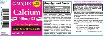 Major Calcium 600 mg + D3 400 IU - calcium supplement