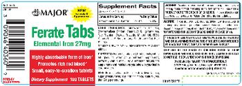 Major Ferate Tabs Elemental Iron 27 mg - supplement