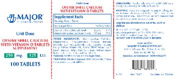 Major Pharmaceuticals Oyster Shell Calcium 250 mg with Vitamin D Tablets 125 I.U. - oyster shell calcium with vitamin d tablets supplement