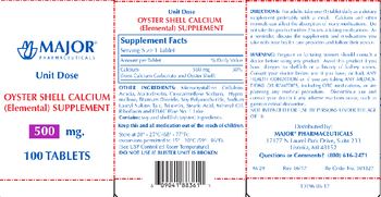 Major Pharmaceuticals Oyster Shell Calcium 500 mg - oyster shell calcium elemental supplement