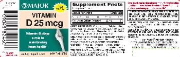 Major Vitamin D 25 mcg - supplement
