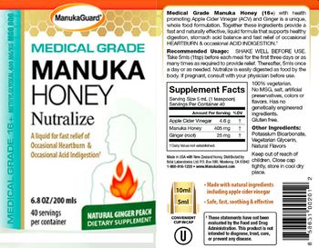 ManukaGuard Manuka Honey Nutralize Natural Ginger Peach - supplement
