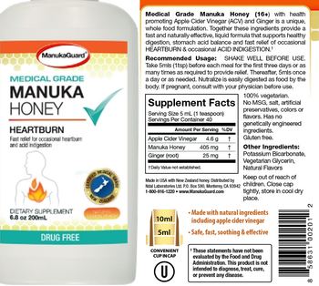 ManukaGuard Medical Grade Manuka Honey Natural Lemon Peach - supplement