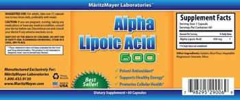 MaritzMayer Laboratories Alpha Lipoic Acid 600 - supplement