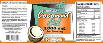 MaritzMayer Laboratories Extra Virgin Coconut Oil 1000 mg. - supplement