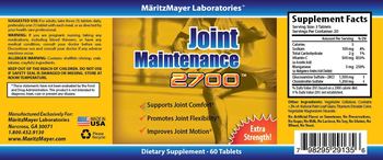 MaritzMayer Laboratories Joint Maintenance 2700 - supplement