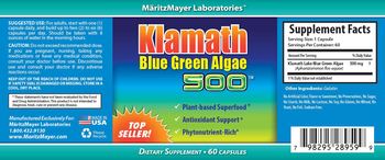 MaritzMayer Laboratories Klamath Blue Green Algae 500 - supplement