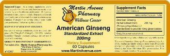 Martin Avenue Pharmacy American Ginseng Standardized Extract 200mg - supplement