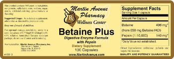 Martin Avenue Pharmacy Betaine Plus - supplement
