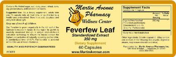 Martin Avenue Pharmacy Feverfew Leaf Standardized Extract 350 mg - supplement