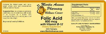 Martin Avenue Pharmacy Folic Acid 800 mcg With Vitamin B-12 - supplement