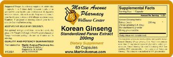 Martin Avenue Pharmacy Korean Ginseng Standardized Panax Extract 200 mg - supplement