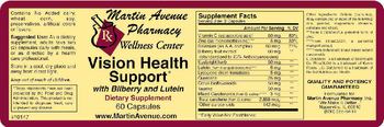 Martin Avenue Pharmacy Vision Health Support With Bilberry And Lutein - supplement
