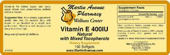 Martin Avenue Pharmacy Vitamin E 400IU Natural With Mixed Tocopherols - supplement