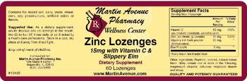 Martin Avenue Pharmacy Zinc Lozenges 15mg With Vitamin C & Slippery Elm - supplement